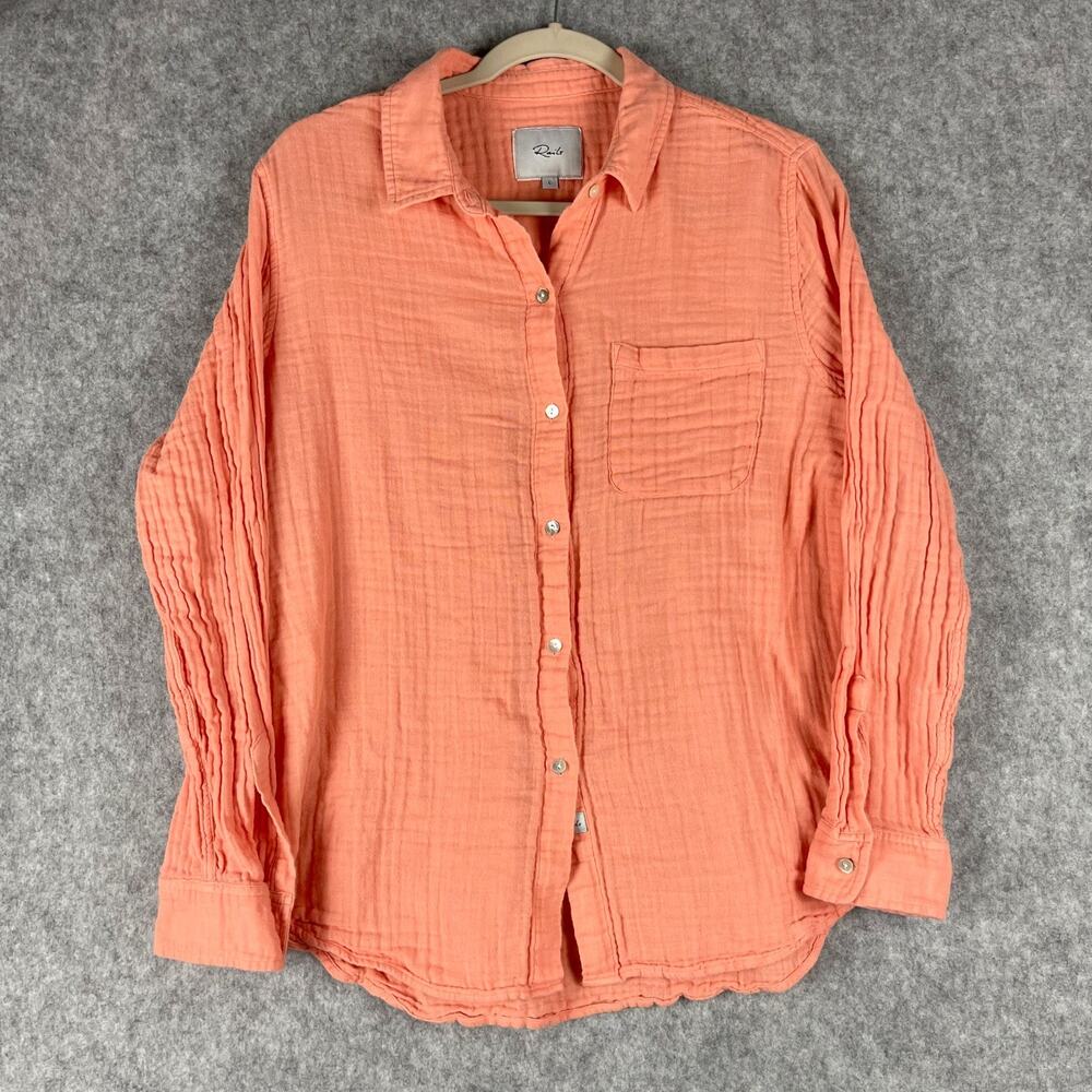 Rails Ellis Shirt Womens Large Peach Button Up Cotton Gauzy Textured Coastal